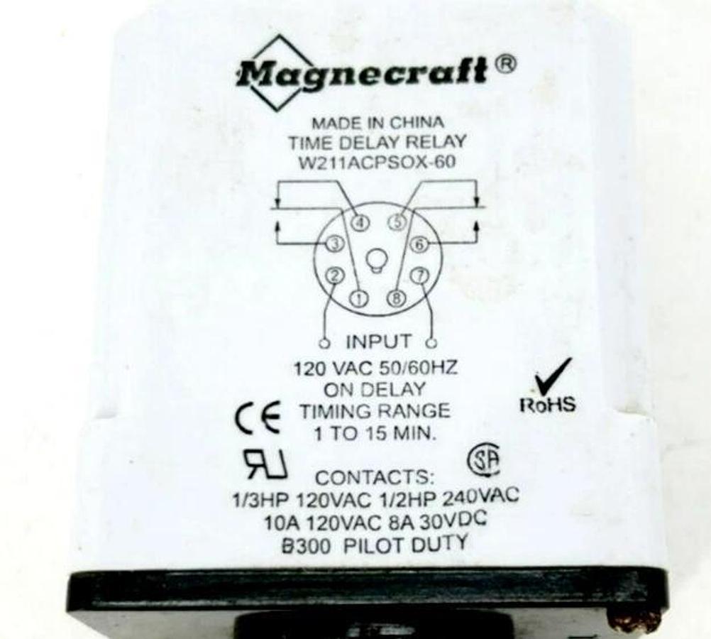 Used Magnecraft W211ACPSOX-60 Time Delay Relay 120VAC 1-15min.