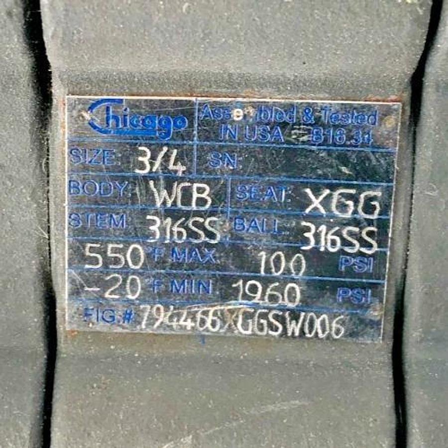 New Chicago Valves 794466XGGSW006 Ball Valve 3/4" WCB - No Box