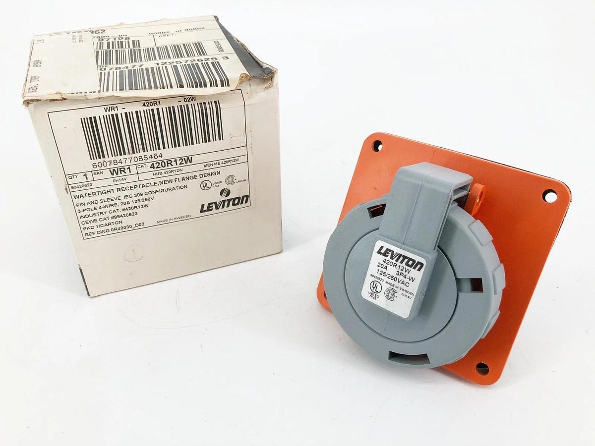 New Leviton 420R12W Watertight Pin & Sleeve Receptacle 20A 125/250V