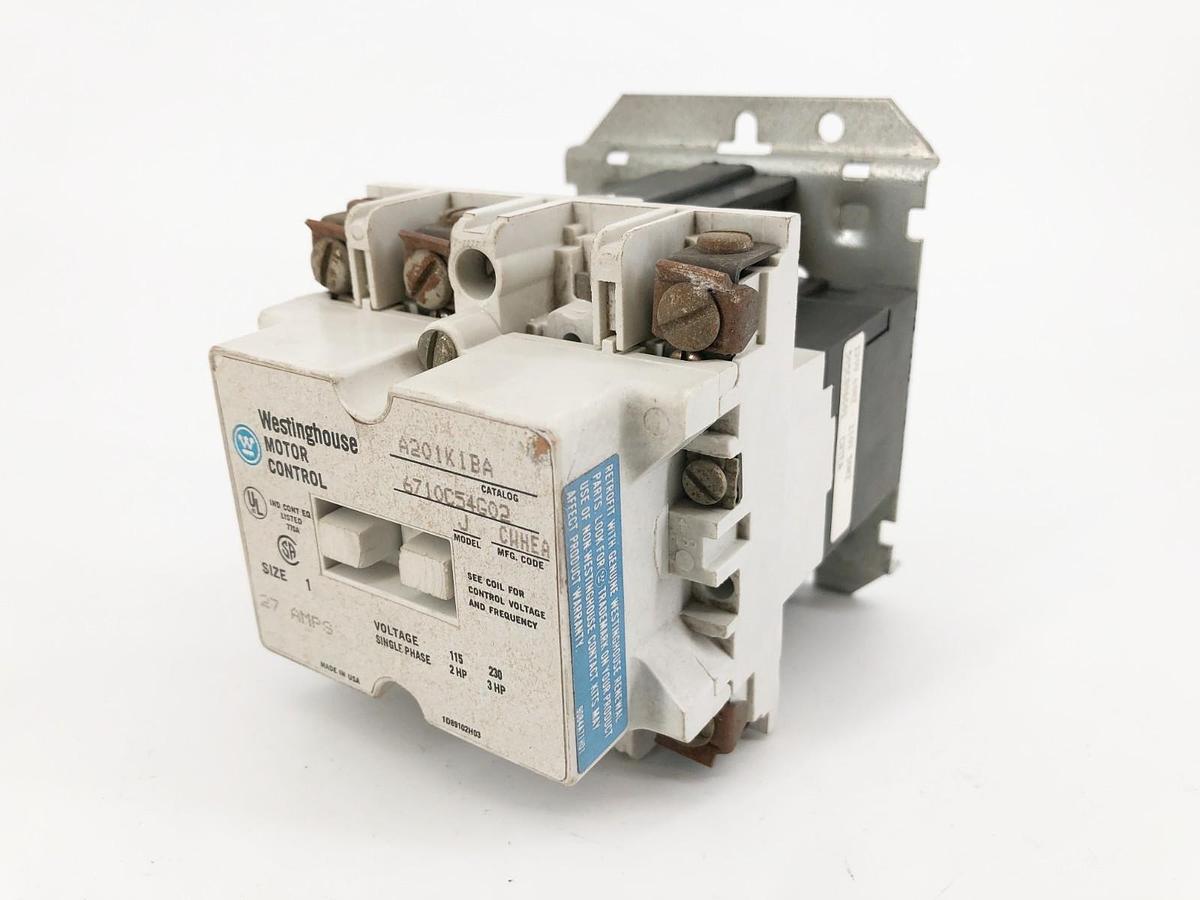 Used Westinghouse A201K1BA Non-Rev Contactor Model J 6710C54G02 120V 27A 230V 3HP
