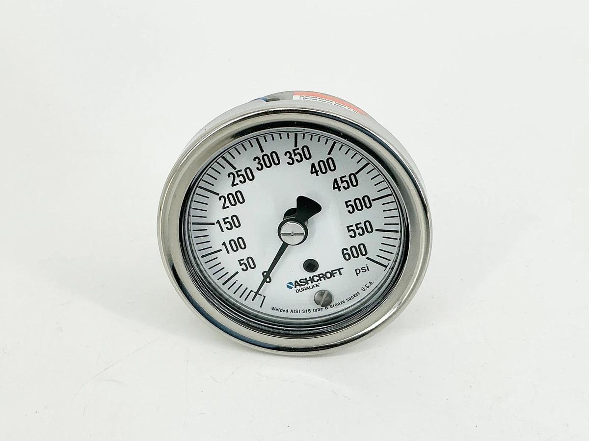 New Ashcroft 25-1009-AW-02B-600# Pressure Gauge 2-1/2" 0-600PSI 316 Tube