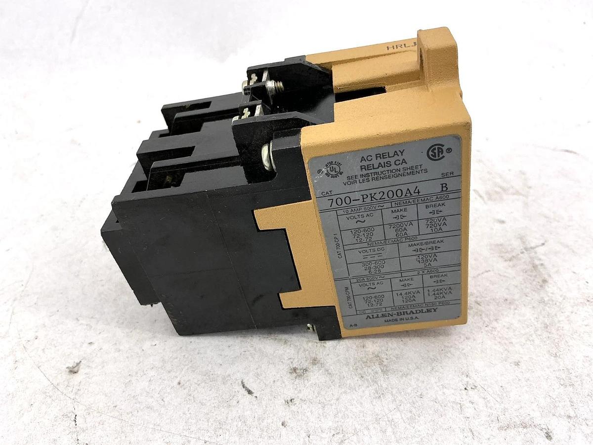 Used Allen Bradley 700-PK200A4 Ser B Control AC Relay 20A 460/480V 60HZ