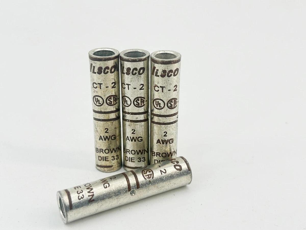 New Lot of 4 Ilsco CT-2 Copper Compression Lug 2AWG Die 33 Brown
