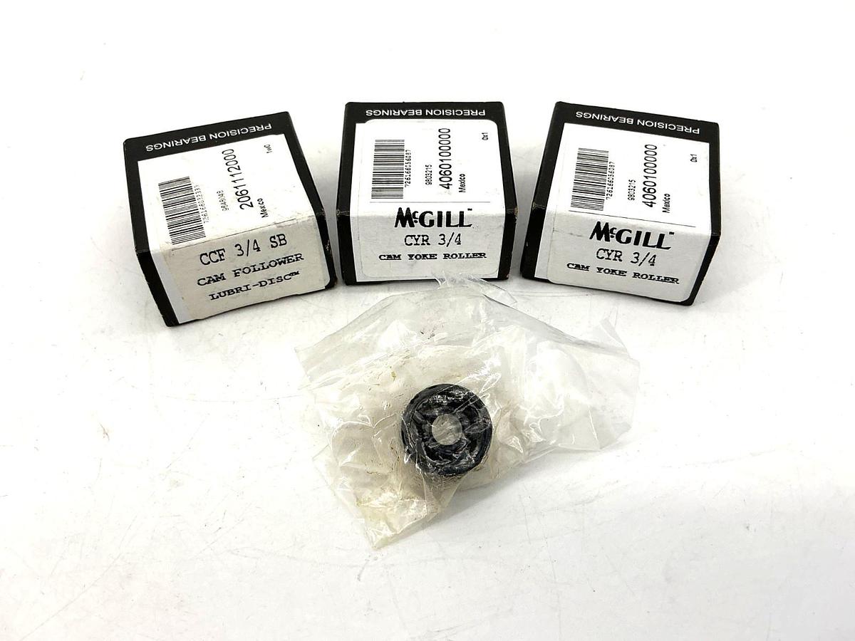 Lot of 3 New McGill CYR-3/4 Cam Yoke Roller Bearing D:0.75" B:0.25" W:0.5"