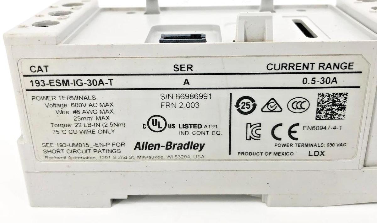 New Allen Bradley 193-ESM-IG-30A-T Ser. A Sensing Module 0.5-30A 600VAC - No Box