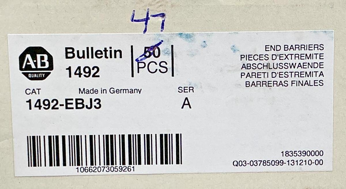 Box of 47 New Allen Bradley Ser A 1492-EBJ3 End Barriers