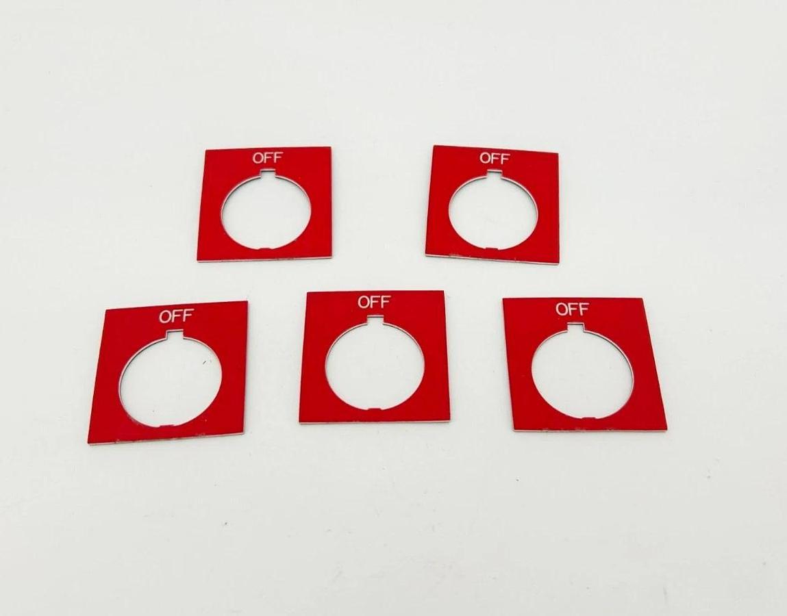 Lot of 5 New Eaton Cutler Hammer HT8SP24 Legend Plates, Red, "OFF", 30-1/2mm
