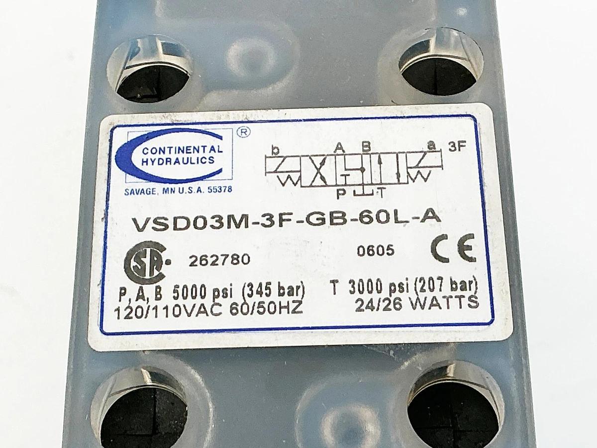 Continental Hydraulics VSD03M-3F-GB-60L-A Solenoid Valve 5000PSI 110/120V 26W -