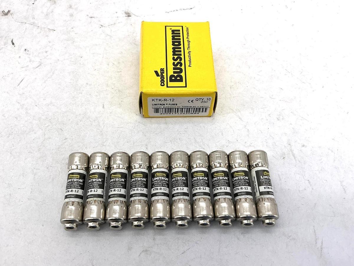 New Bussmann KTK-R-12 Limitron Current-Limiting Class CC Fuse 12A 600V Box of 10