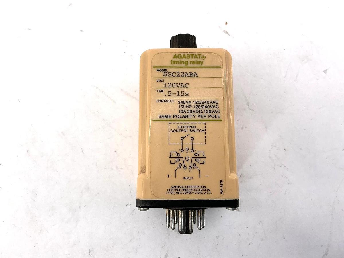 Used AGASTAT SSC22ABA Timing Relay 120VAC Time 0.5-15sec 11-Pin