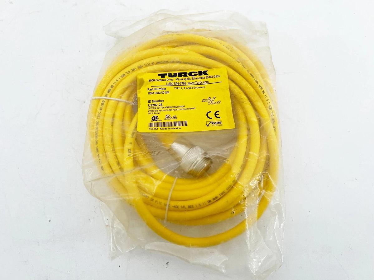 New Turck RSM RKM 50-8M Double Ended Cordset M/F Connector 18AWG U2282-28