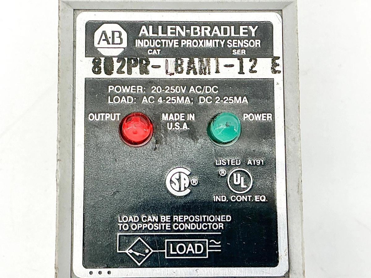 Used Allen Bradley 802PR-LBAM1-12 Inductive Proximity Switch 250V Ser.E-Missing Parts