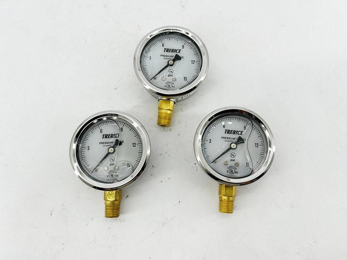 Lot of 3 New Trerice D82LFB2502LA15 Pressure Gauge D82LFB 2-1/2" 0-15psi 1/4" LM