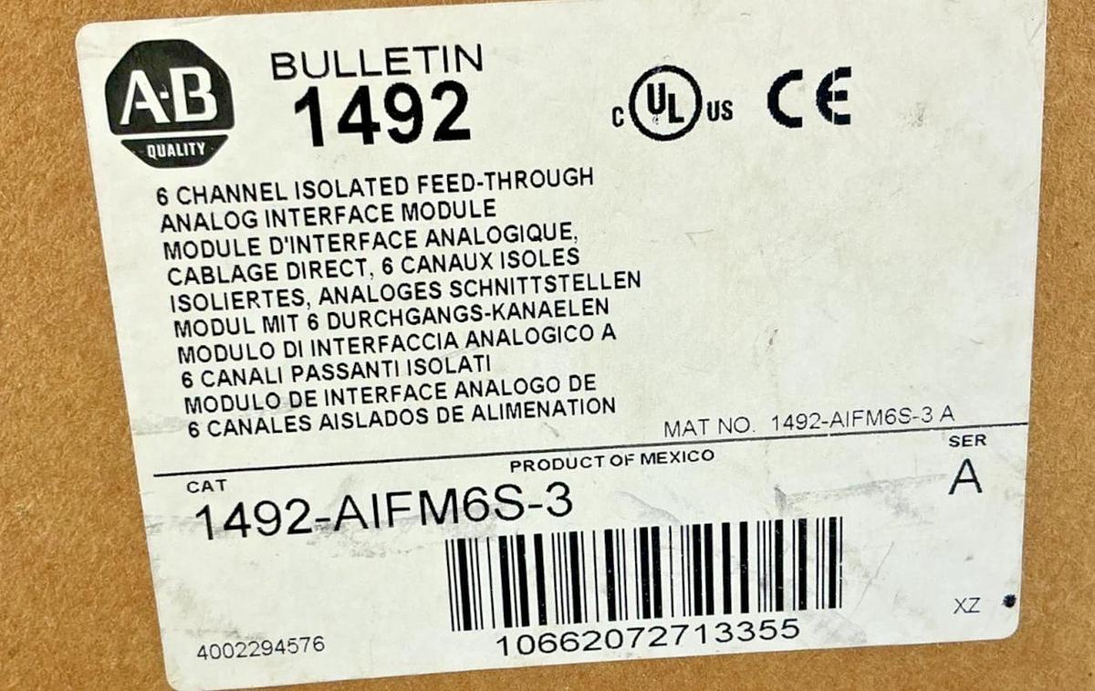 New Allen Bradley 1492-AIFM6S-3 Ser A 6CH Isolated Feed-Through Interface Module