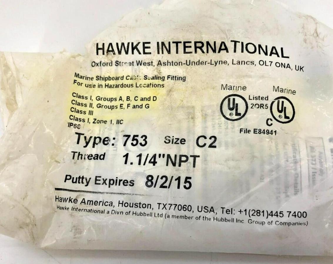 New Hawke International 753 C2 1-1/4" NPT Marine Shipboard Cable Sealing Fitting