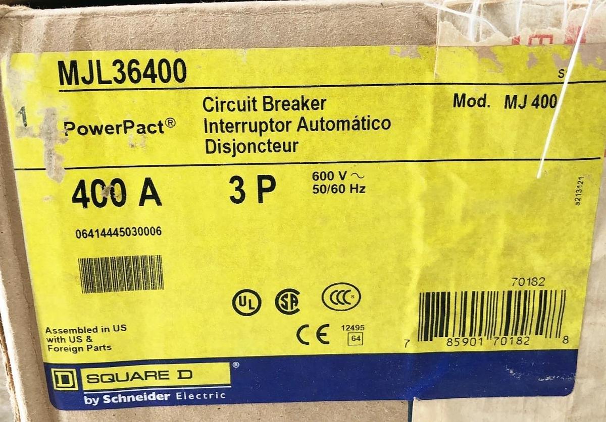 New Square D MJL36400 Circuit Breaker 400A 3P 600V PowerPact MJ 400