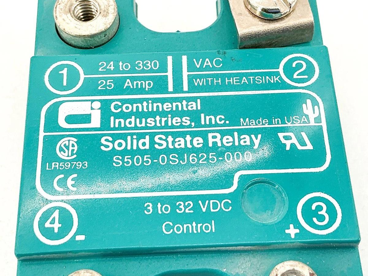 Used Lot of 2 Continental Industries S505-0SJ625-000 Solid State Relay 3-32VDC 25A