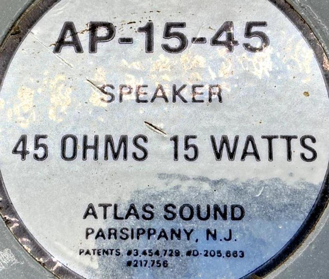 Used Atlas Sound AP-15-45 OMNI-Purpose Loudspeaker 2-Wire 45-OHMS 15Watts AP1545