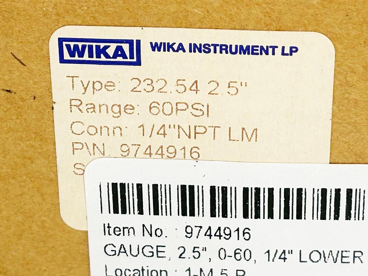 New Wika 9744916 Pressure Gauge 2.5" Dial 1/4" NPT 60PSI Type 232.54 2.5"