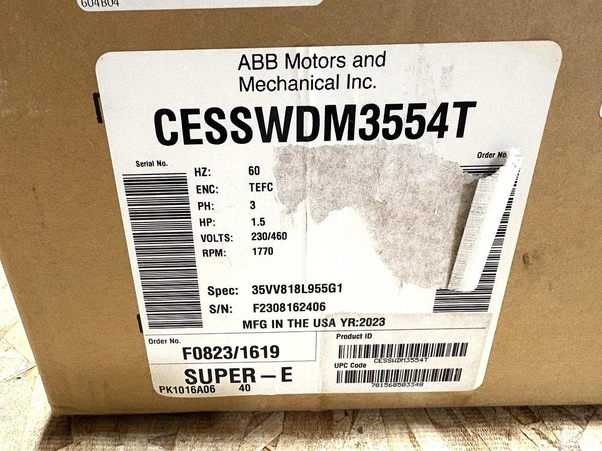 New Baldor CESSWDM3554T 1.5HP SS TEFC Motor 230/460V 1800RPM 145TC Frame