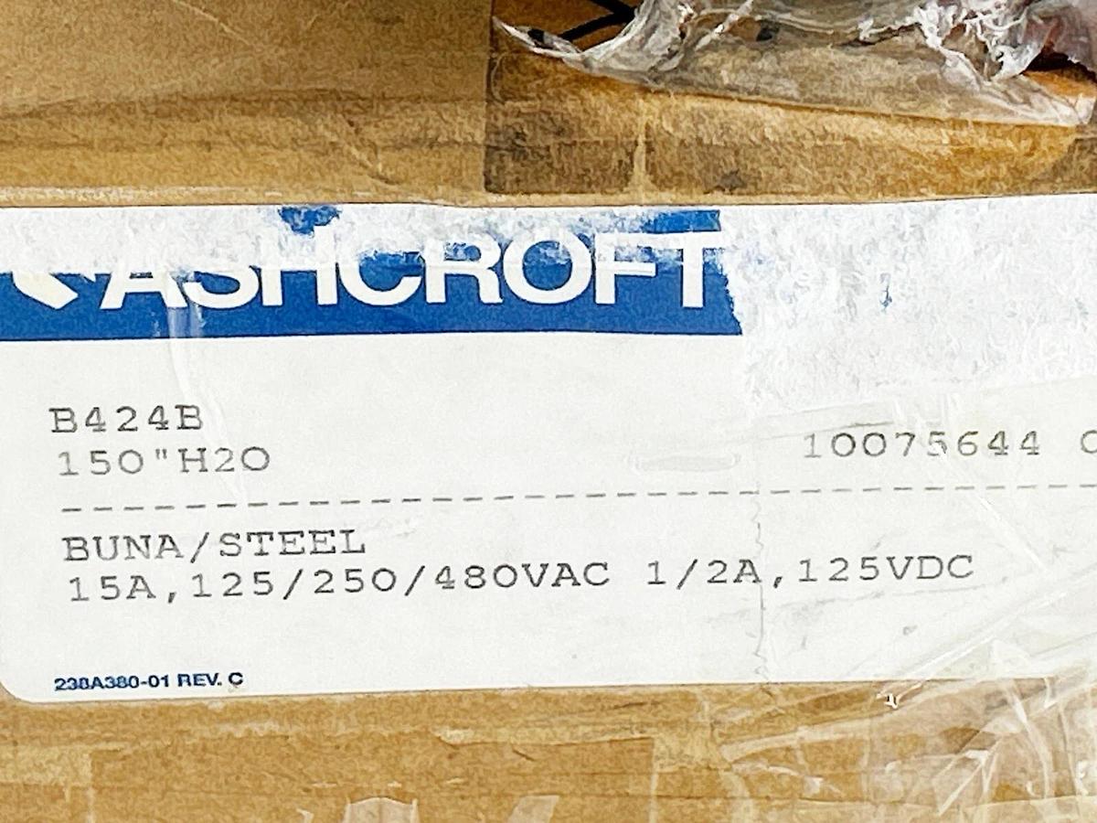 New Ashcroft B424B Pressure Switch 150 inches of water Range 15A 125-480VAC