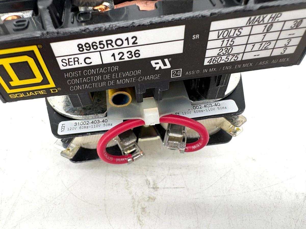 New Square D 8965RO12V02 AC Reversing Hoist Contactor 110/120V Coil 3P Open Type