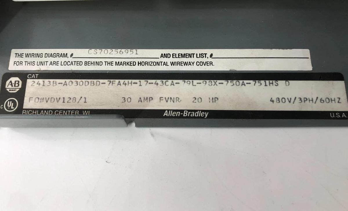 New Allen Bradley 2413B-A030DBD-7FA4H-17-43CA-79L-98X-750A-751HS Ser. D
