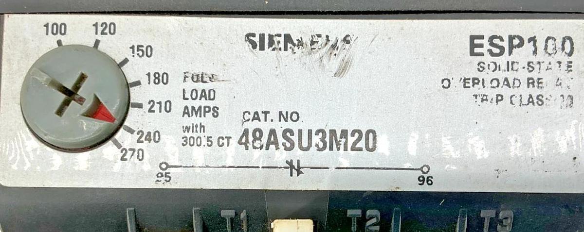Used Siemens 48ASU3M20 Ser C Overload Relay Solid State 3PH 50/60HZ 100-270FLA