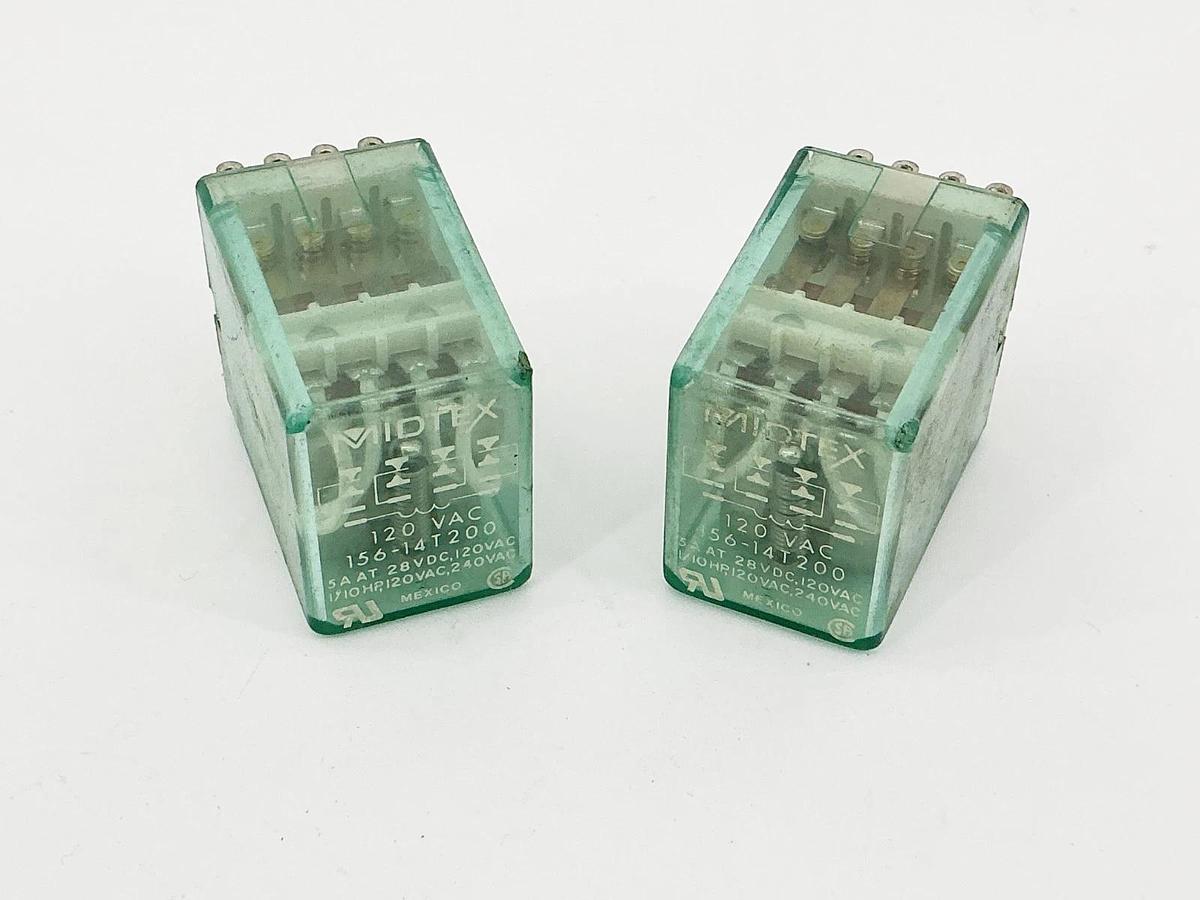 New Lot of 2 Midtex 156-14T200 Relay 120V 5A 1/10HP 14 Pin- No Box