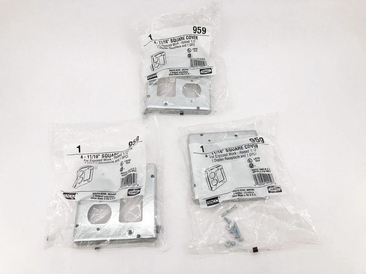 Lot of 3 New Hubbell 959 Exposed Square Work Covers Duplex/ GFCI 4-11/16"