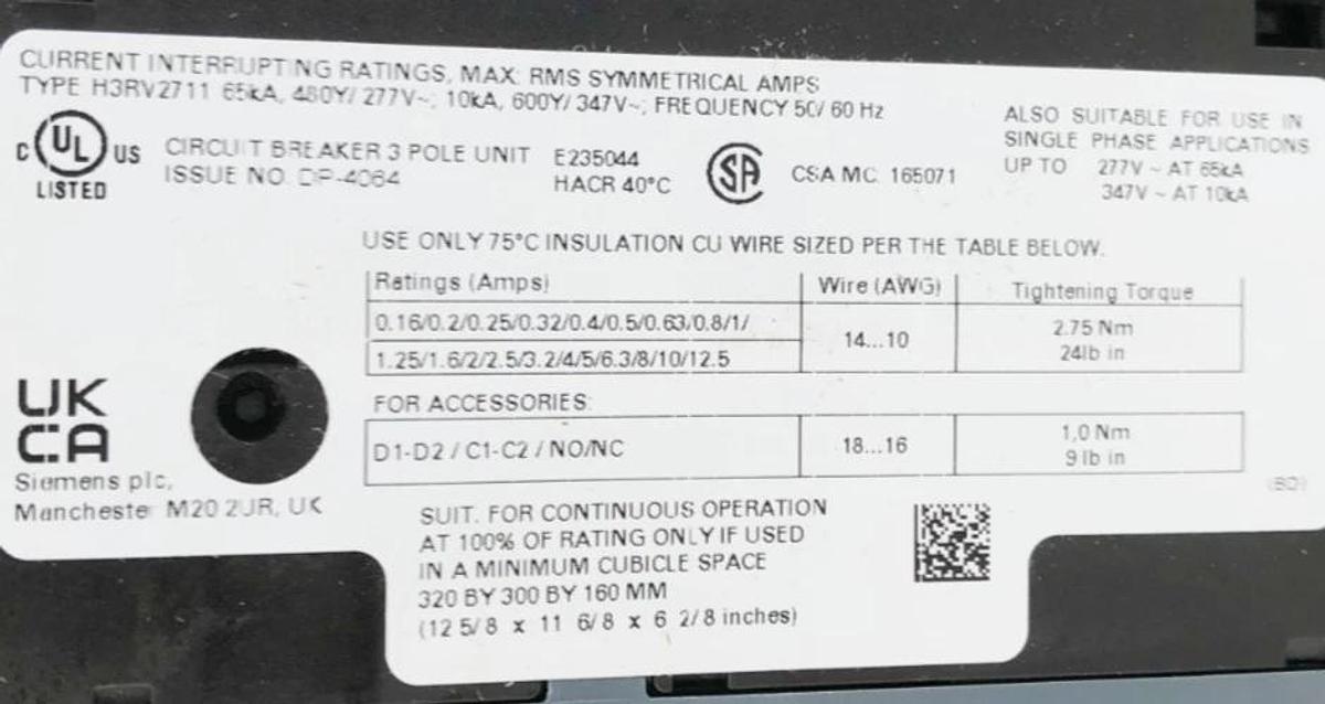 New Siemens 3RV2711-0JD10 Motor Protection Breaker 3 Pole 690V 1A