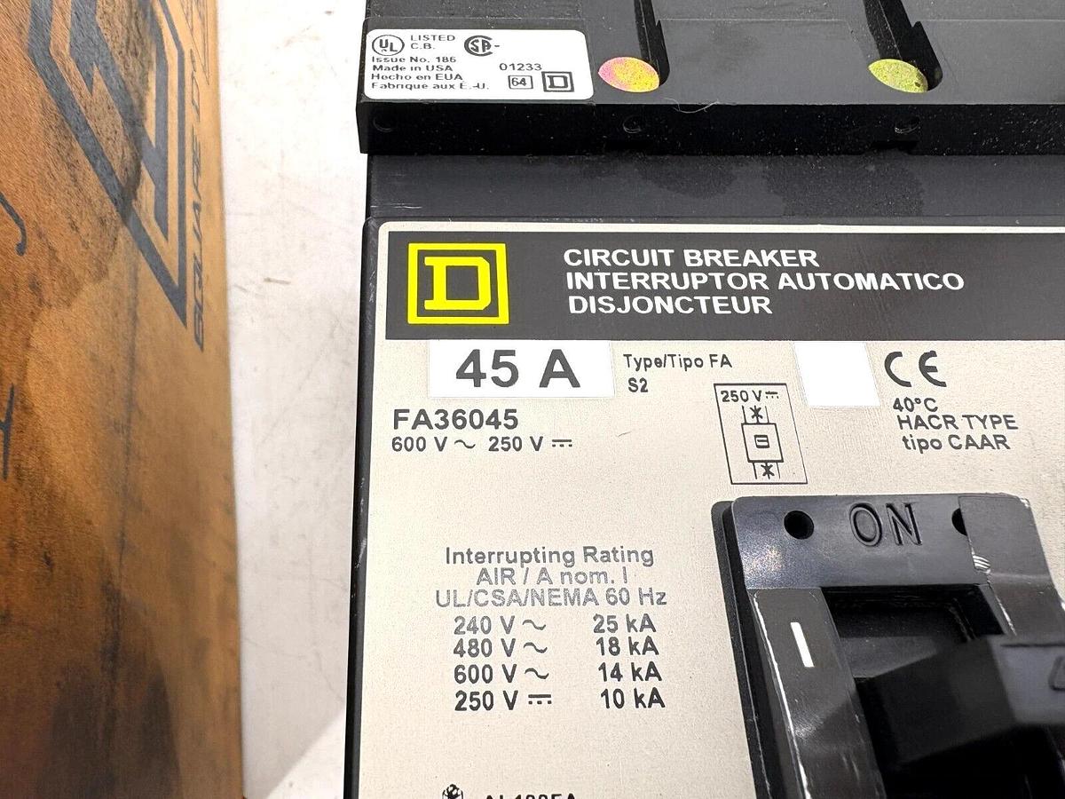 New Square D FA36045 Circuit Breaker 45A 600V 3P