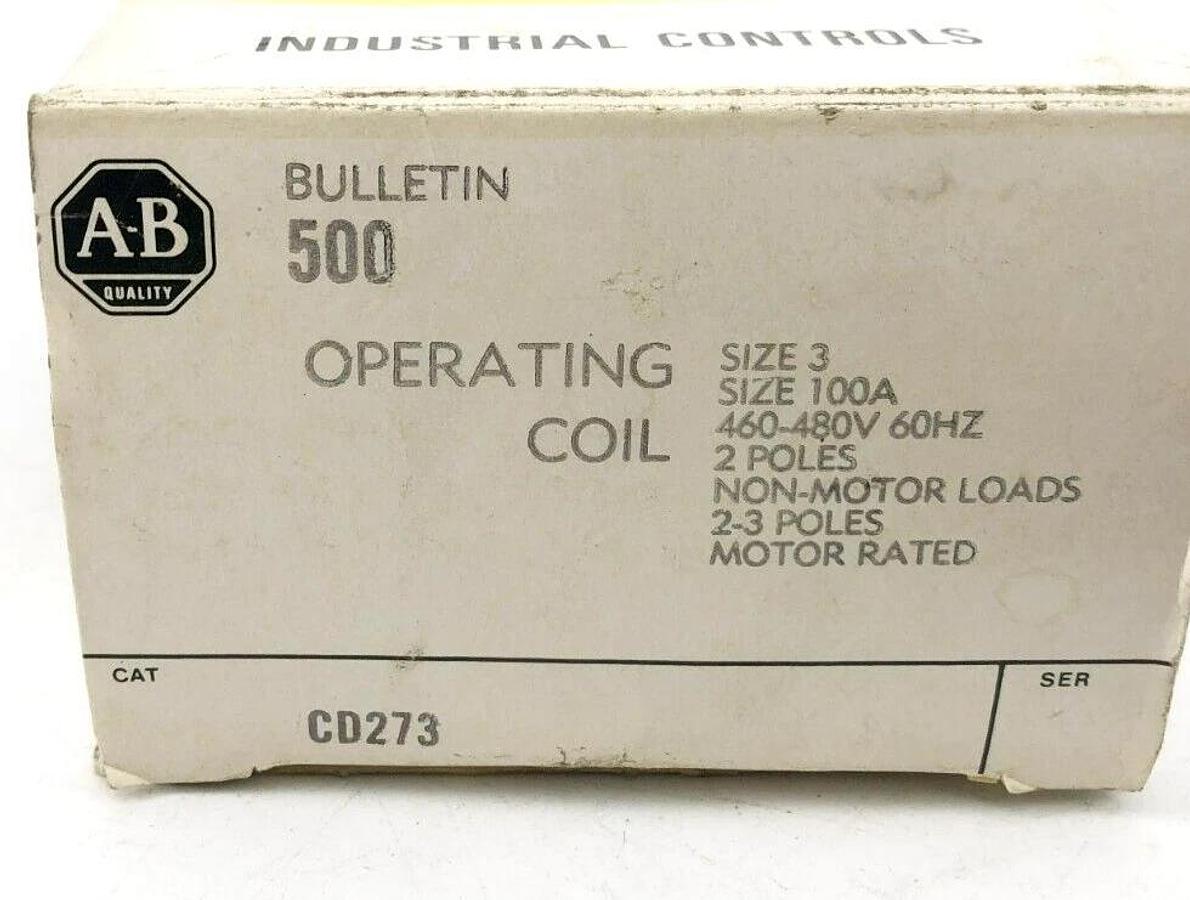 New Allen Bradley CD273 Operating Coil Size 3 100A 460-480V 60Hz 2-3 Pole