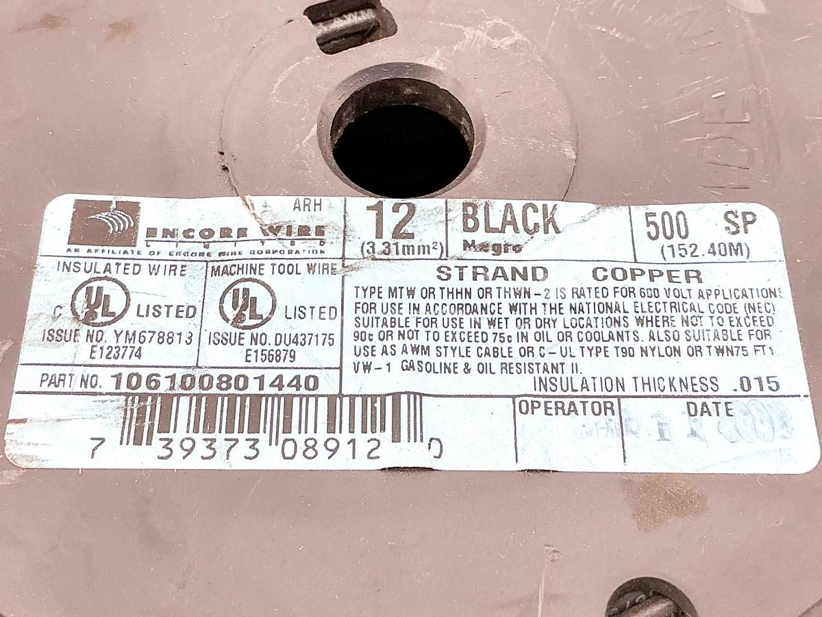 New Encore Wire 106100801440 12AWG Machine Tool Wire Strand Copper Black 375+ft