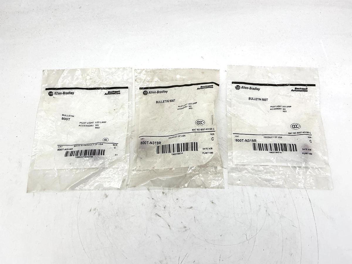 Lot of 3 New Allen Bradley 800T-N319R Ser C Pilot Light LED Lamp Red 24V