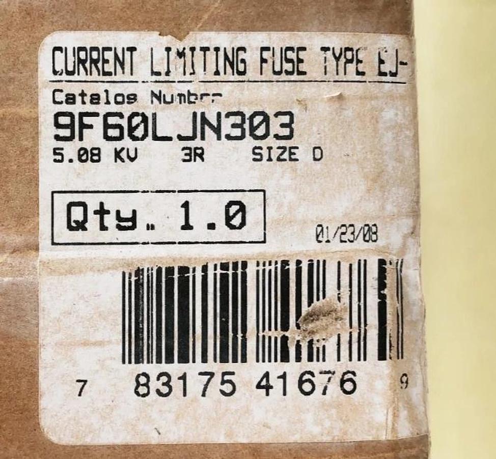 New General Electric 9F60LJN303 Current Limiting Fuse 5.08kV 3R Size D Type EJ-2