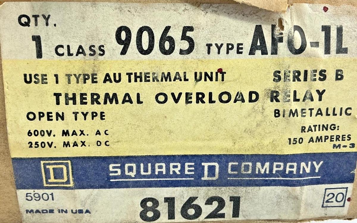 New Square D 9065-AFO-1L Ser B Thermal Overload Relay BiMetallic 150A 600VAC