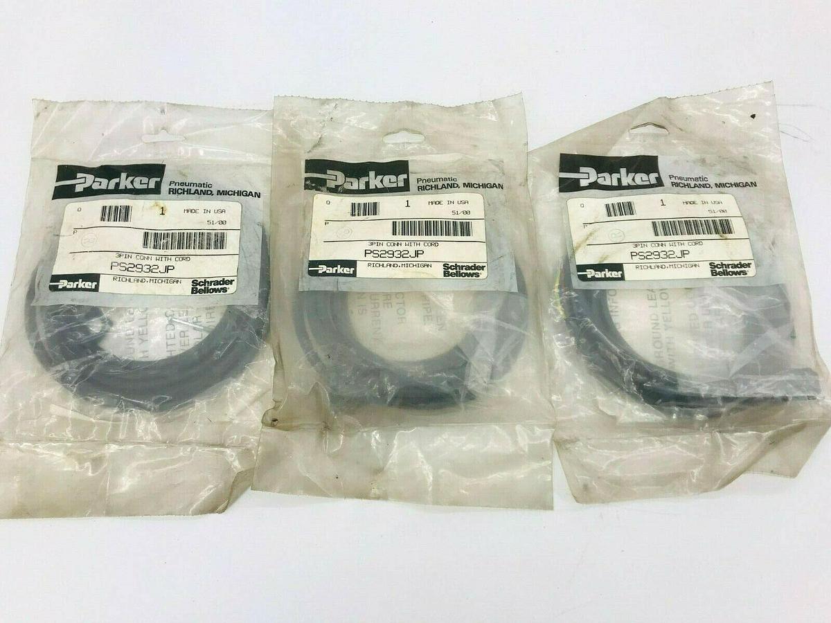 Used Lot of 3 New Parker PS2932JP 3 Pin Connector W/ Cord