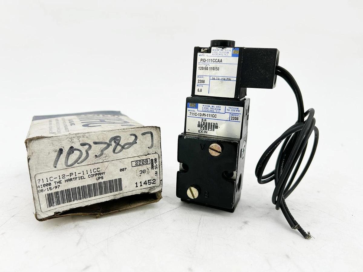 New Mac Valves 711C-12-PI-111CC Solenoid Valve 1/4" NPT 120V 6.8W 150PSI