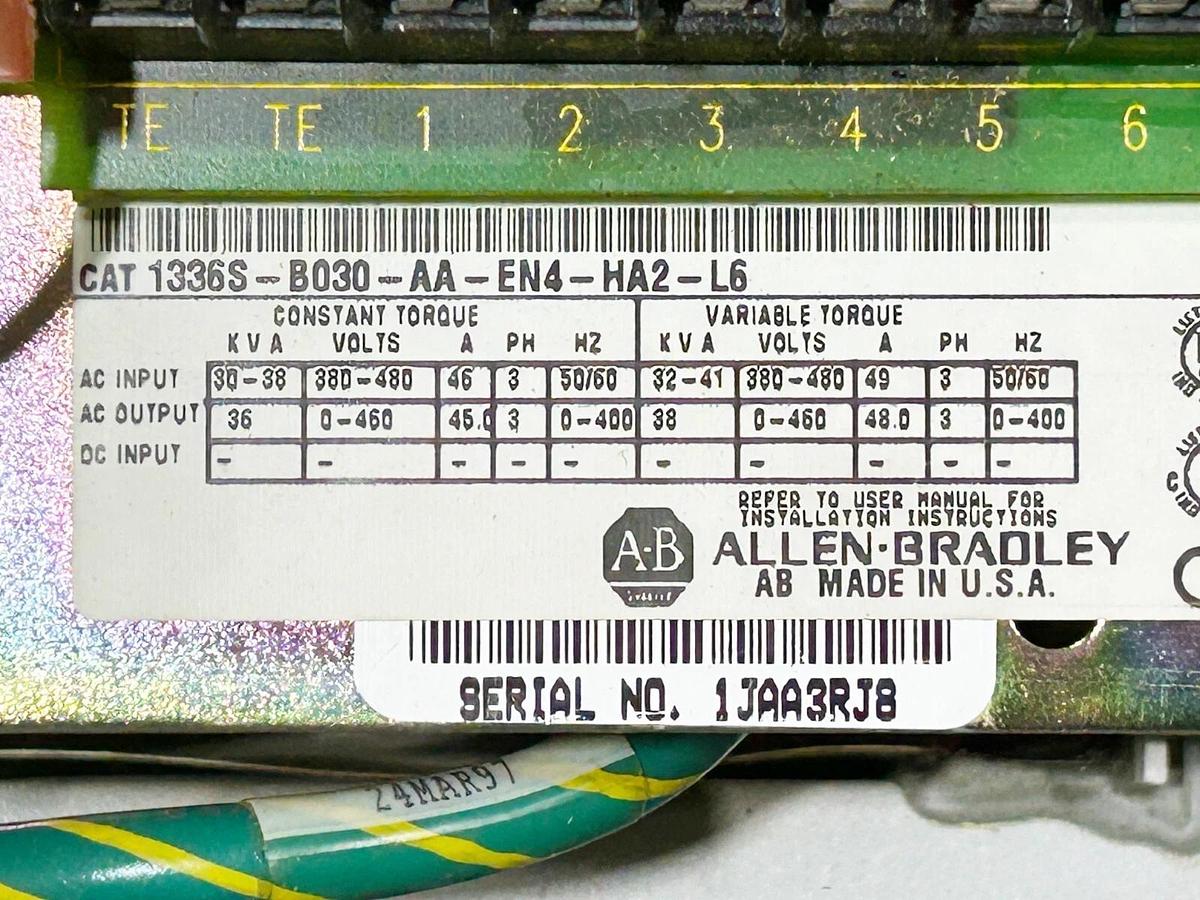 Used Allen Bradley 1336S-B030-AA-EN4-HA2-L6 AC Drive 480V 50/60Hz 36A 30HP