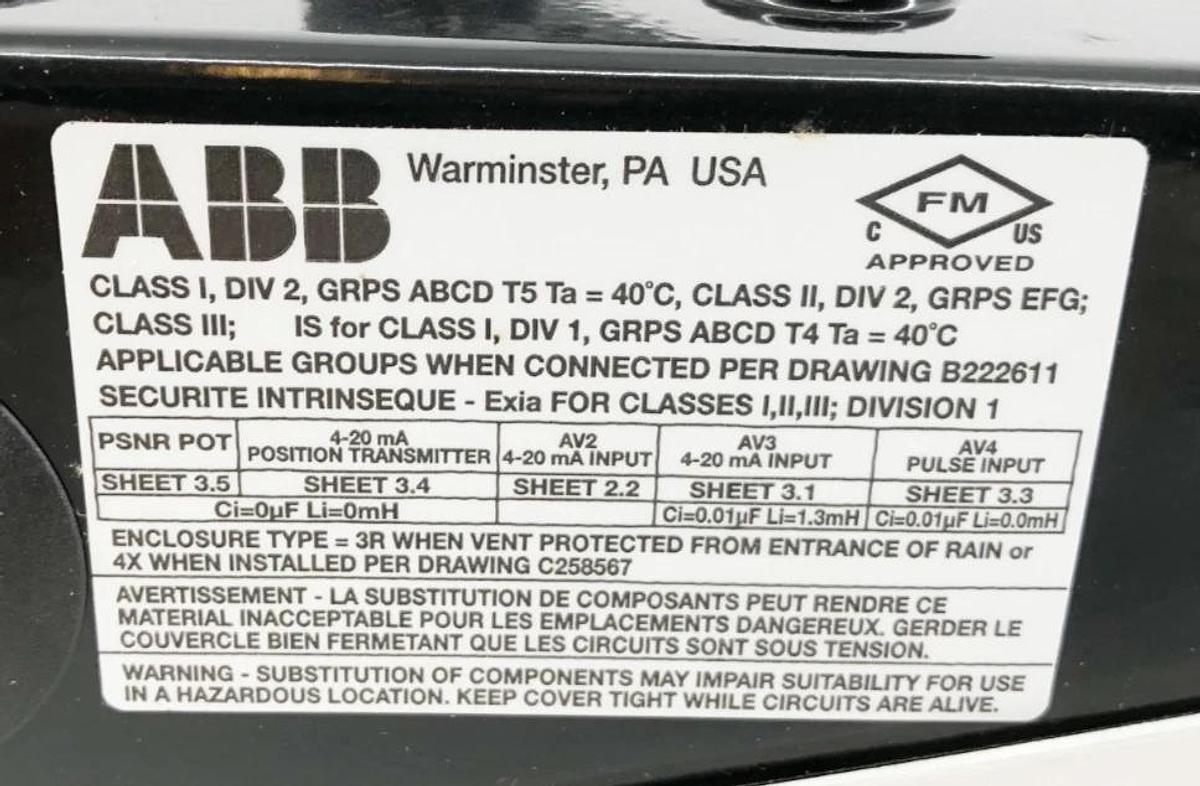 New ABB AV1121000 Pneumatic Positioner 150psi 4-20mA 34VDC