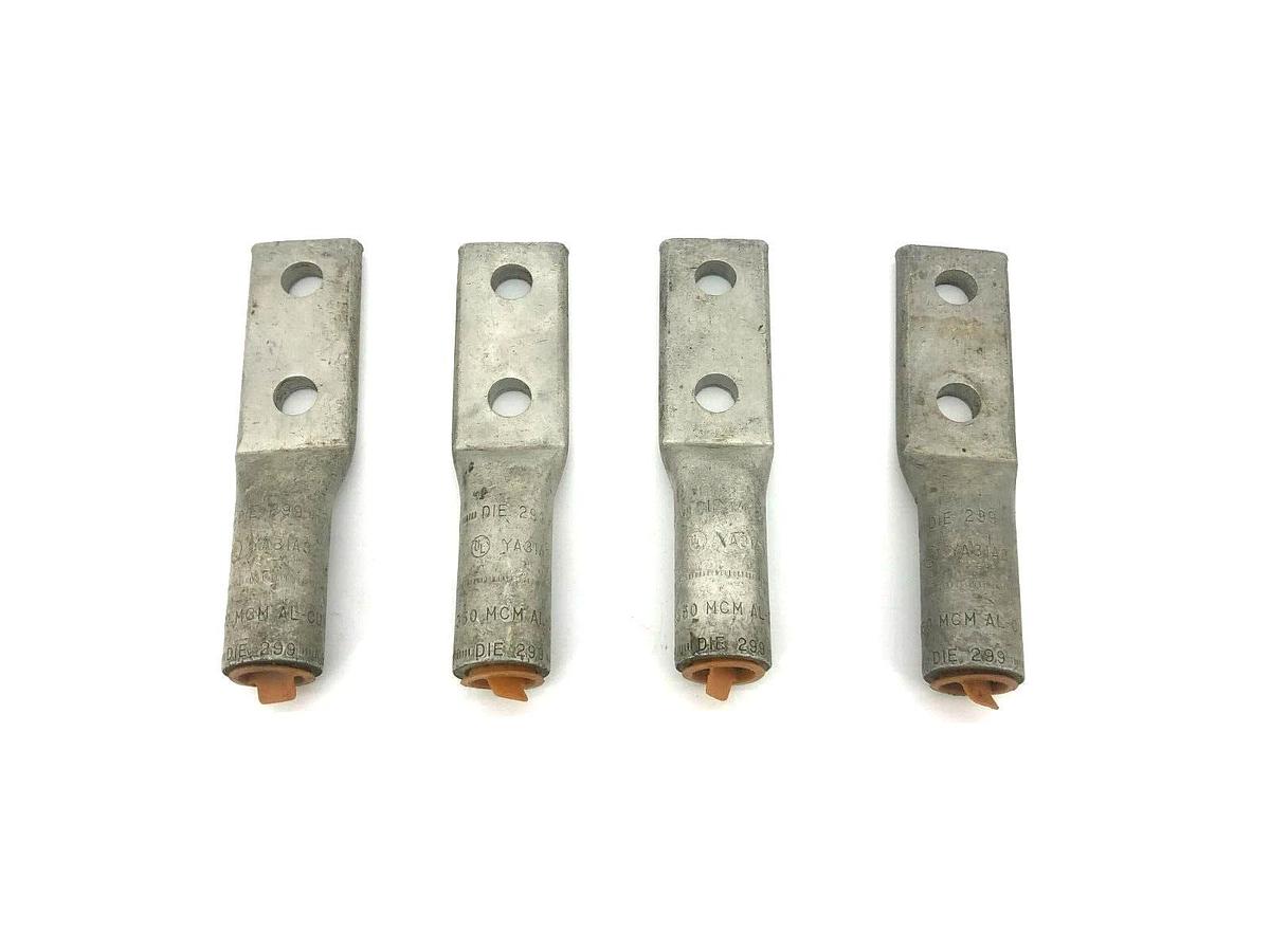 Lot of 4 New Burndy YA31A3 Aluminum Compression Lugs, 1/2" Stud. 2 Hole