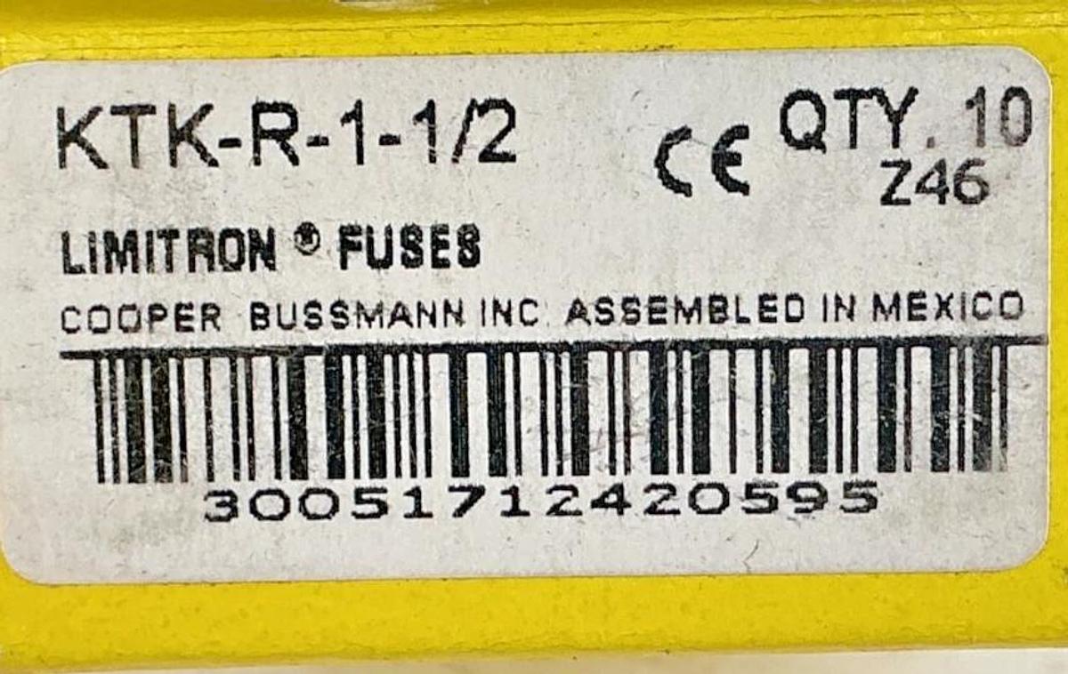 New Bussmann KTK-R-1-1/2 Limitron Class CC Fuse 1-1/2A 600V Box of 10