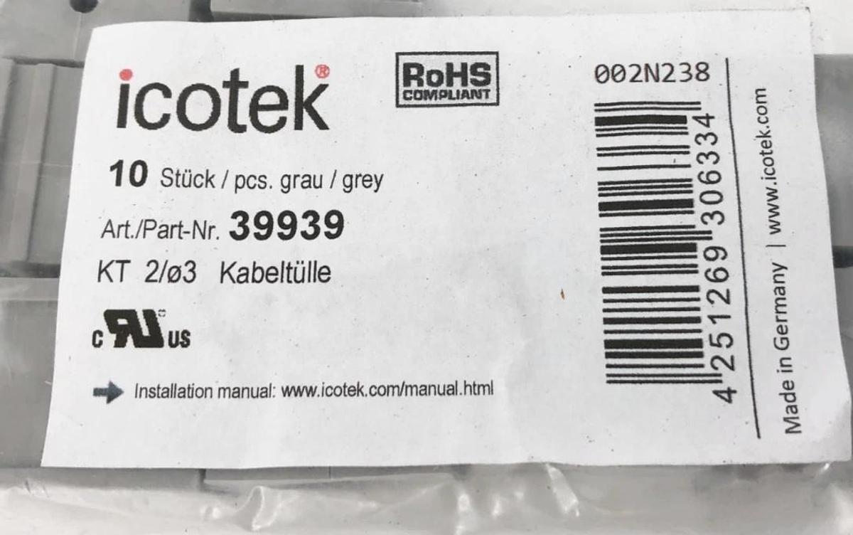 Bag of 10 New Icotek 39939 Gray Cable Grommets KT 2/ø3