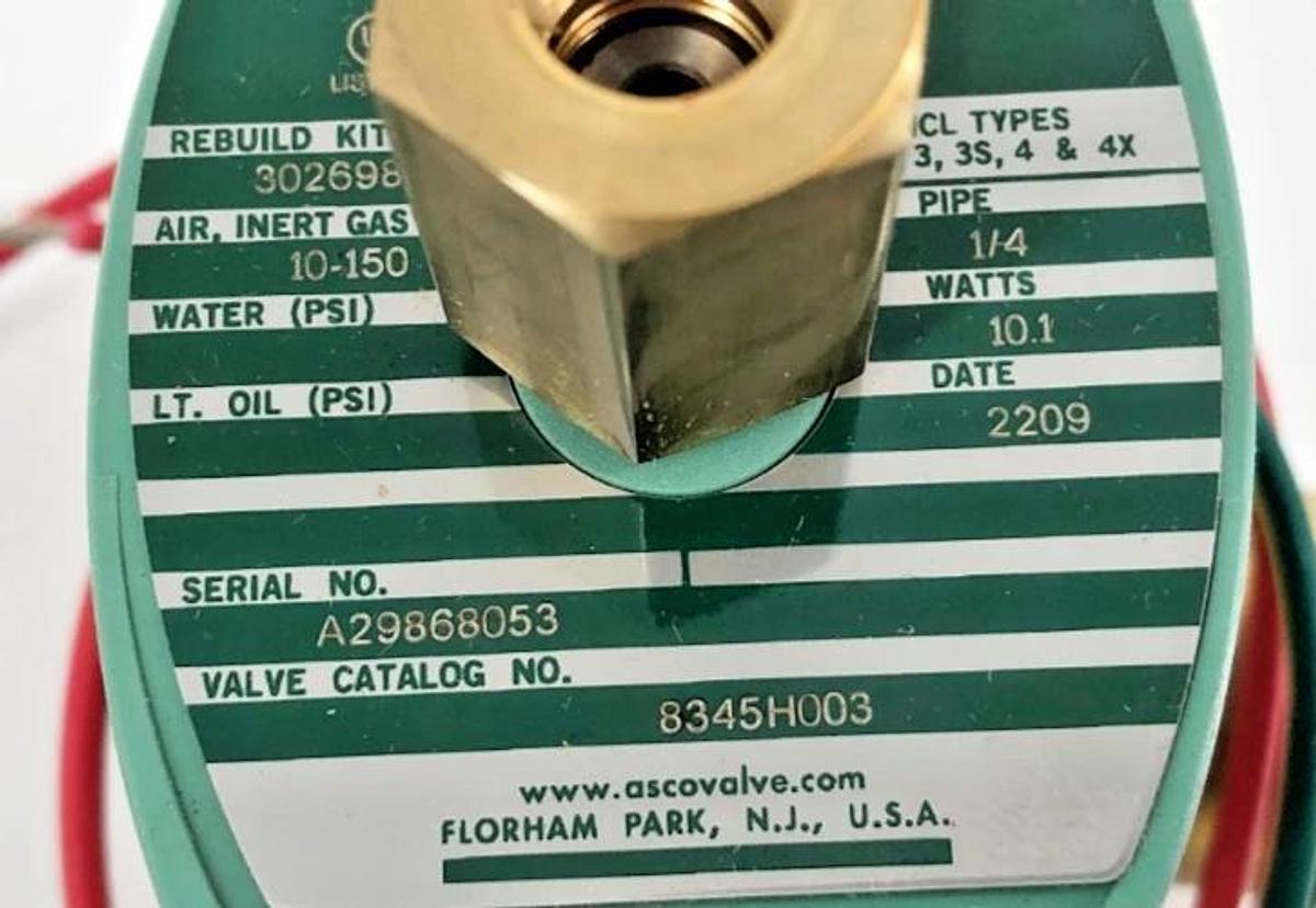 New Asco 8345H003 Solenoid Valve 110/120V 10-150psi 1/4" NPT