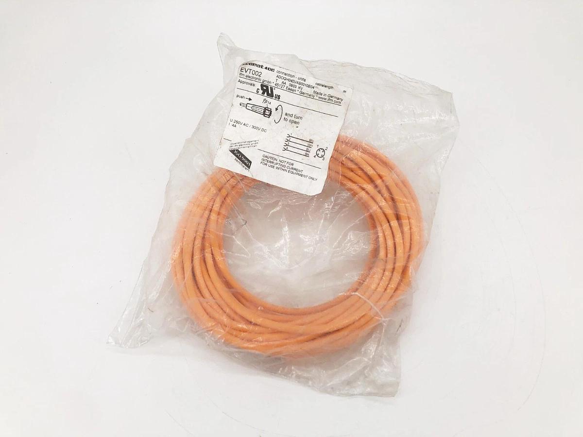 New IFM Efector EVT002 Sensor Cable 5-Pin Female M12 250VAC 300VDC 10m Length
