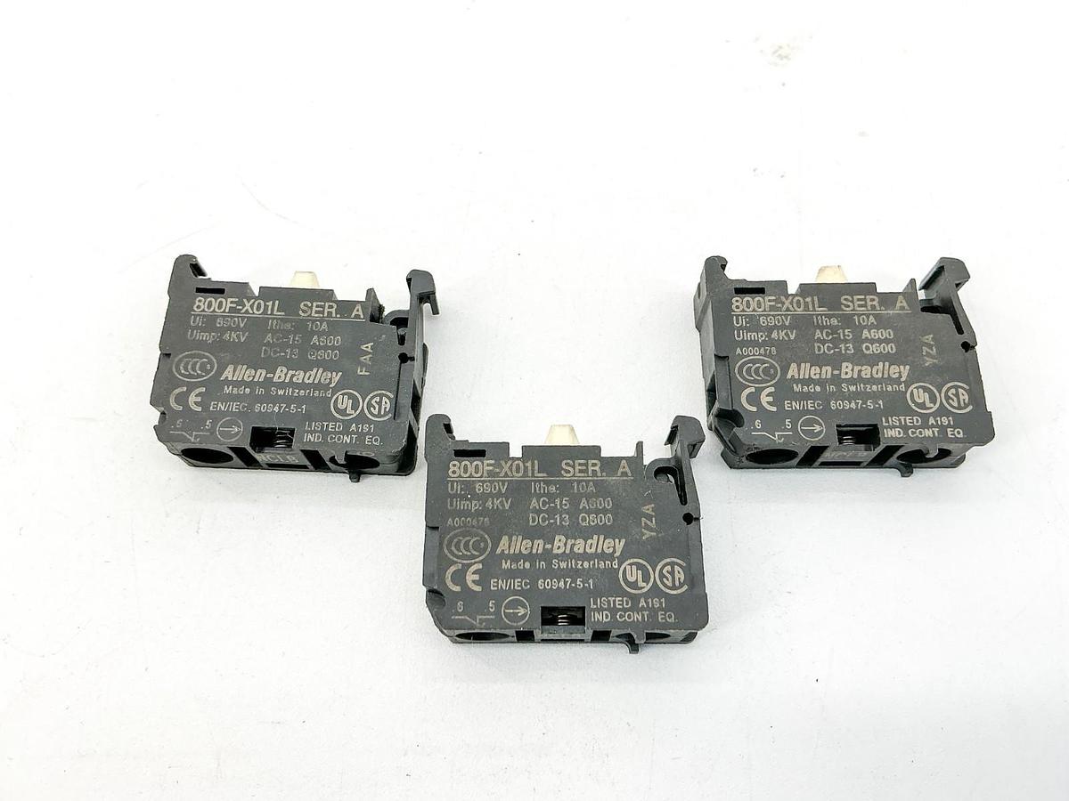 New Lot of 3 Allen Bradley 800F-X01L Contact Block 690V 4KV 10A Ser.A - No Box