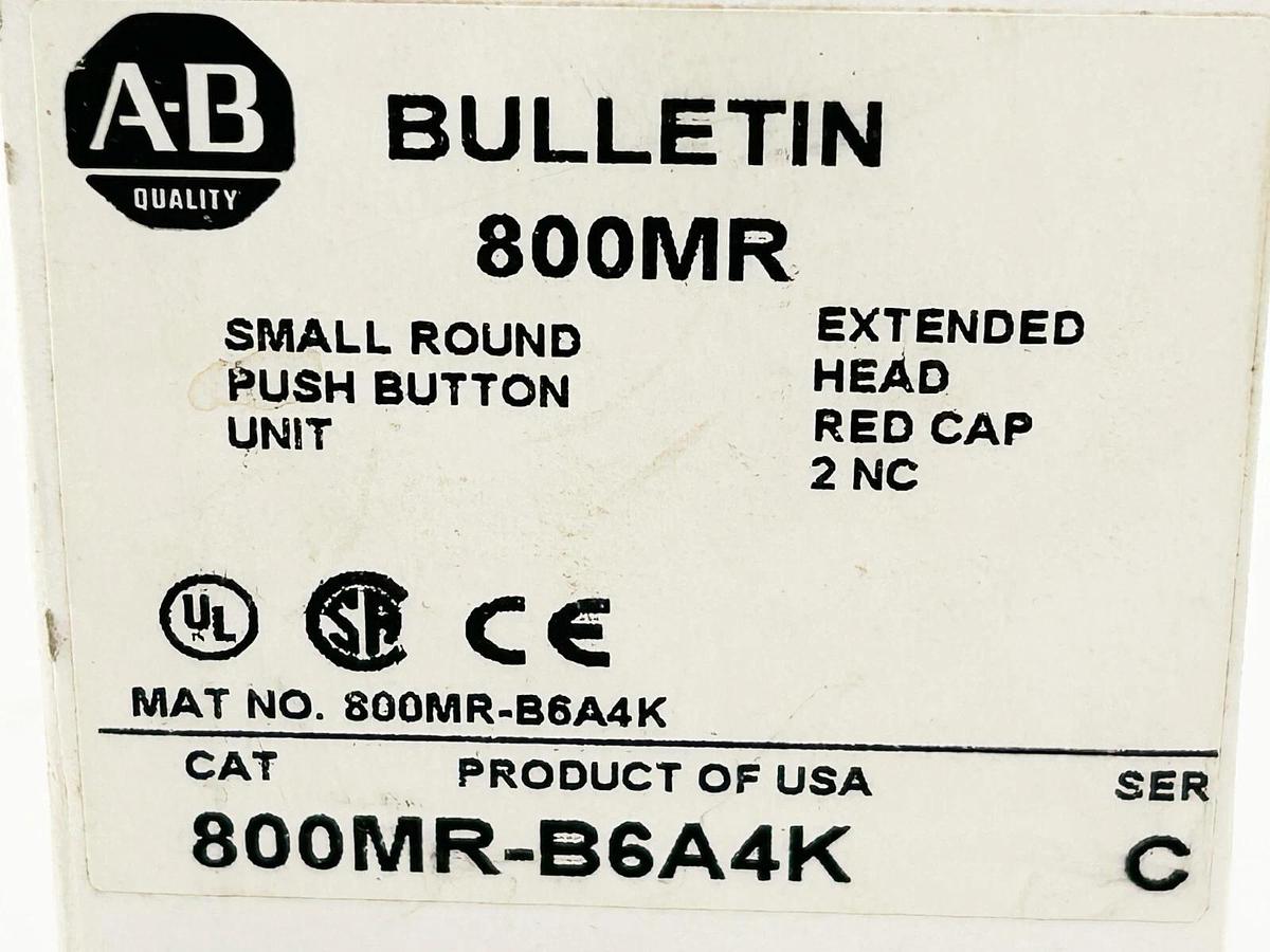 New Allen Bradley 800MR-B6A4K Pushbutton Momentary Contact Red Ser.C