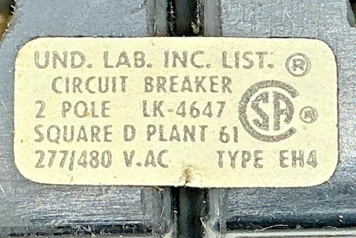 Used Lot of 2 Square D EH24015 Circuit Breaker Type EH4 2-Pole 15A 277/480VAC