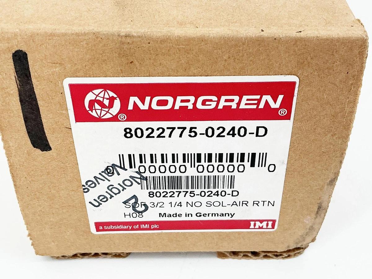 New Norgren 8022775-0240-D Solenoid Valve 120PSIG 24V 3W 9933101